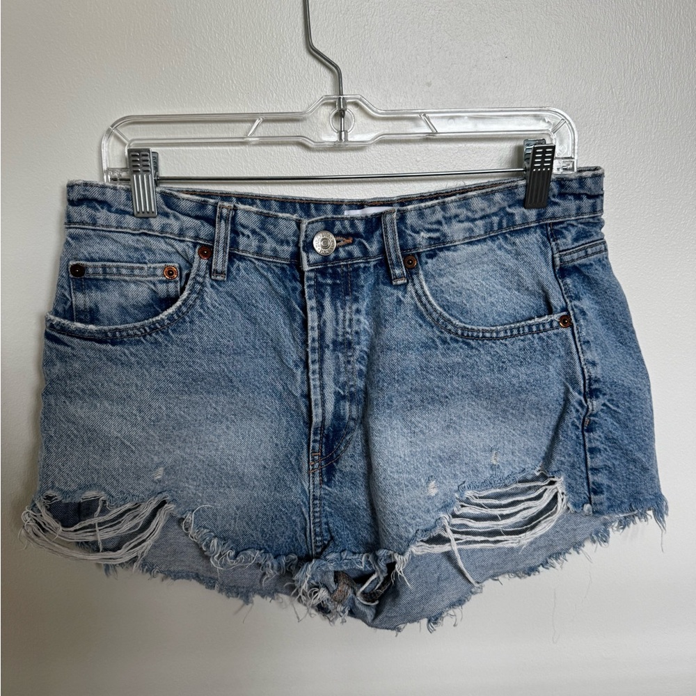 Zara Blue Distressed Jean Shorts High-Waisted